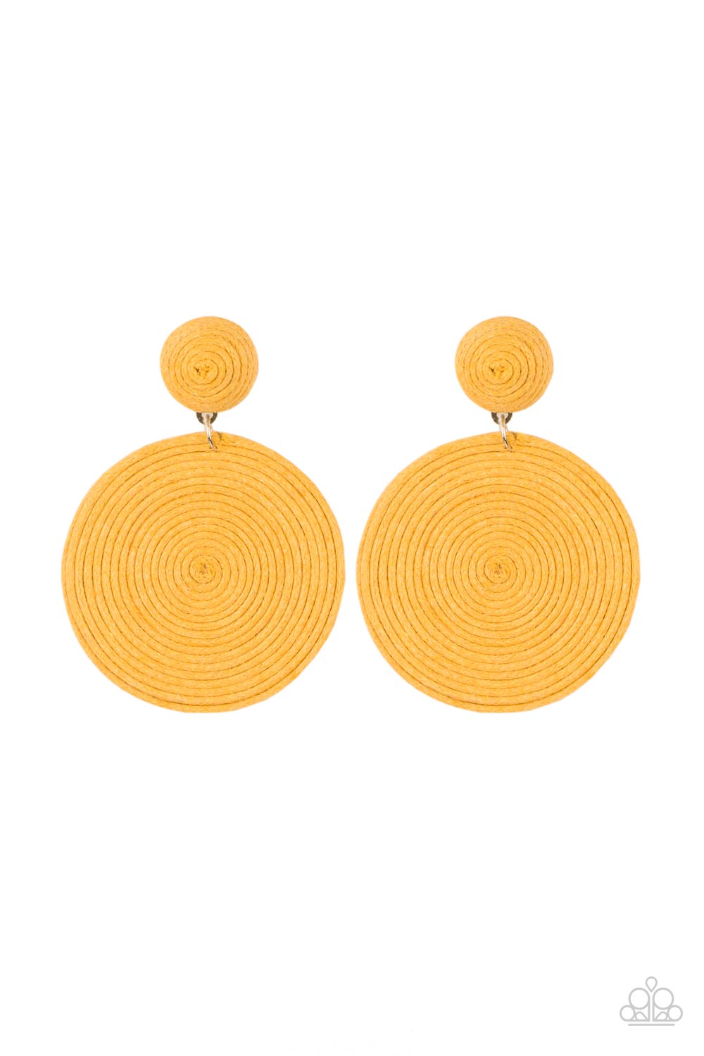 Paparazzi Accessories-Circulate The Room Yellow Thread Spiral Button Earrings