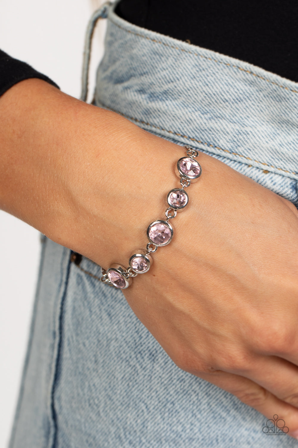 Paparazzi Accessories-Classically Cultivated Pink Round Rhinestone Bracelet