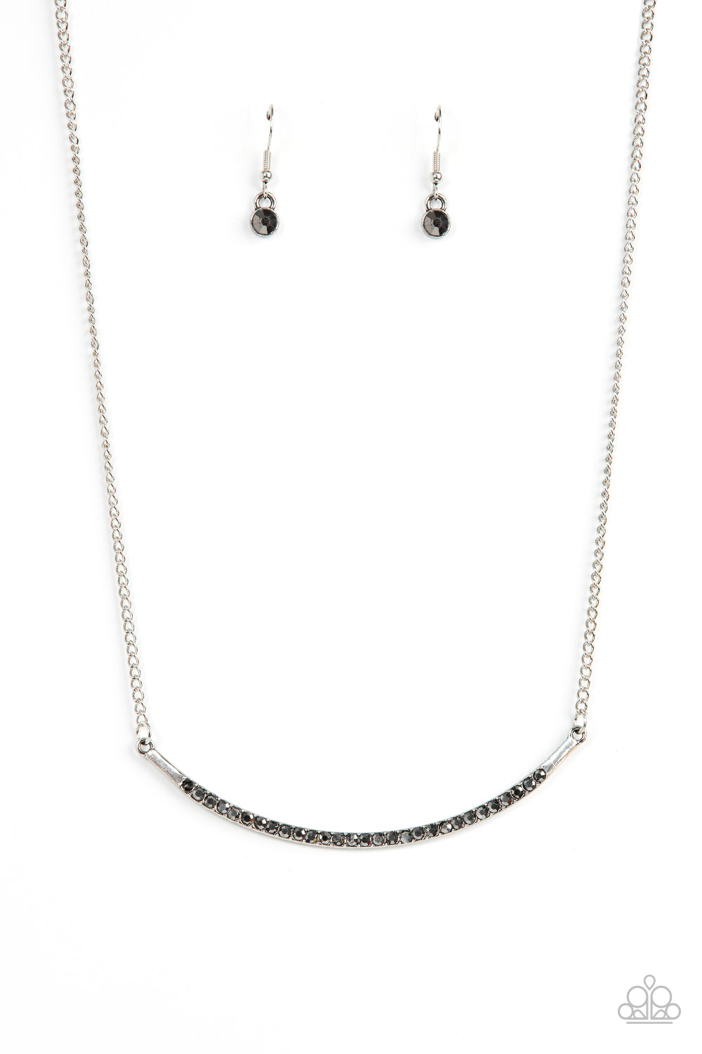 Paparazzi Accessories-Collar Poppin Sparkle Hematite Rhinestone Necklace Set