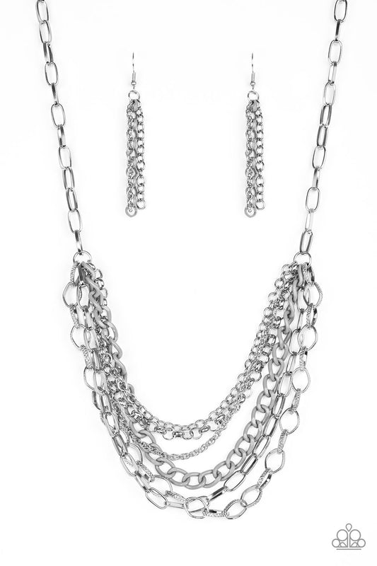 Paparazzi Accessories-Color Bomb Silver Shimmery Chain Necklace Set