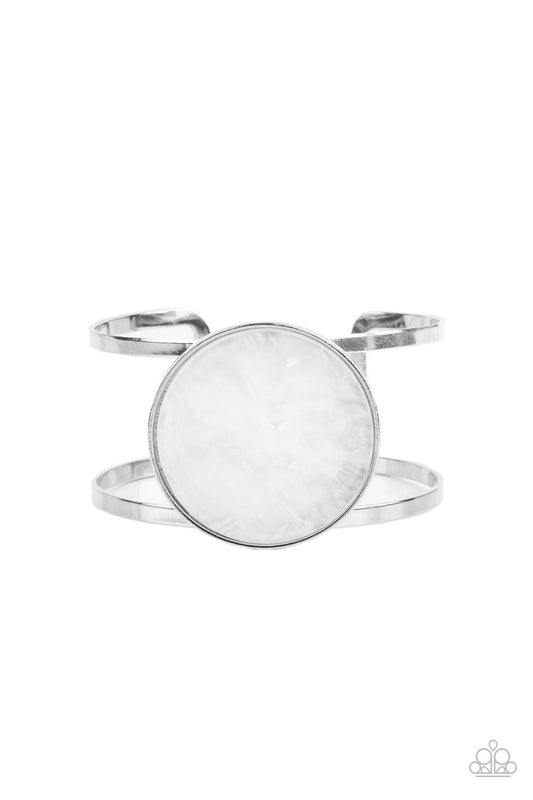 Paparazzi Accessories-Colorful Cosmos White Iridescent Silver Cuff Bracelet