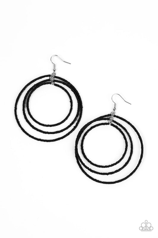 Paparazzi Accessories-Colorfully Circulating Black Seed Bead Hoop Earrings