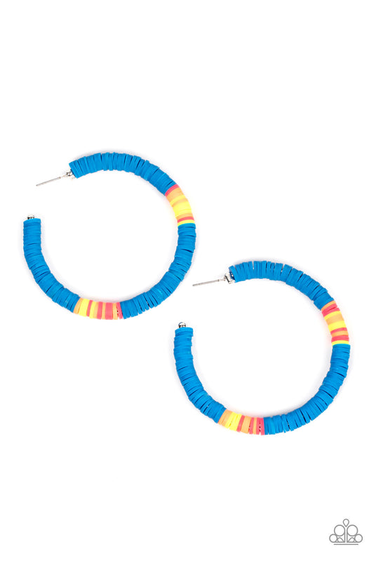 Paparazzi Accessories-Colorfully Contagious Blue Oversized Hoop Earrings