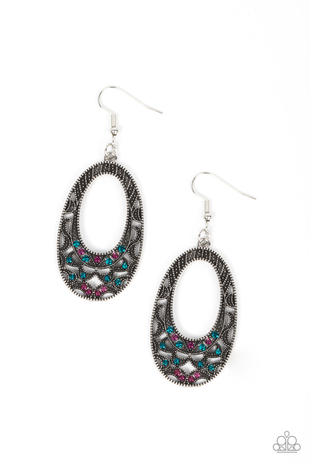 Paparazzi Accessories-Colorfully Moon Child Multi Rhinestone Oval Earrings