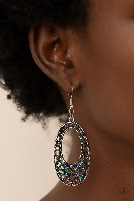 Paparazzi Accessories-Colorfully Moon Child Multi Rhinestone Oval Earrings