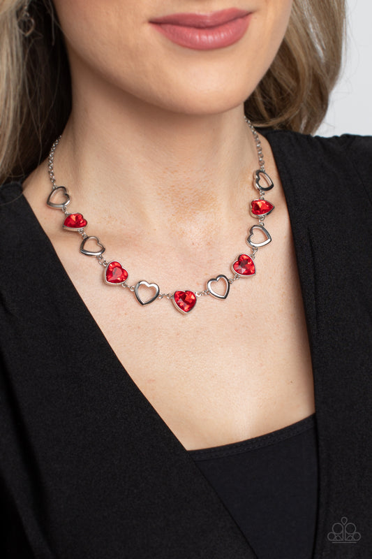 Paparazzi Accessories-Contemporary Cupid Red Heart Silhouette Necklace Set
