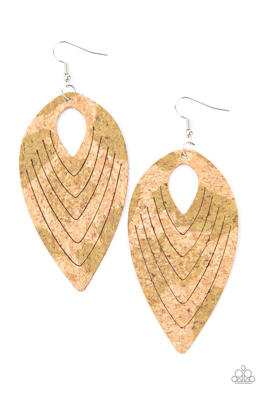 Paparazzi Accessories-Cork Cabana Green Earrings