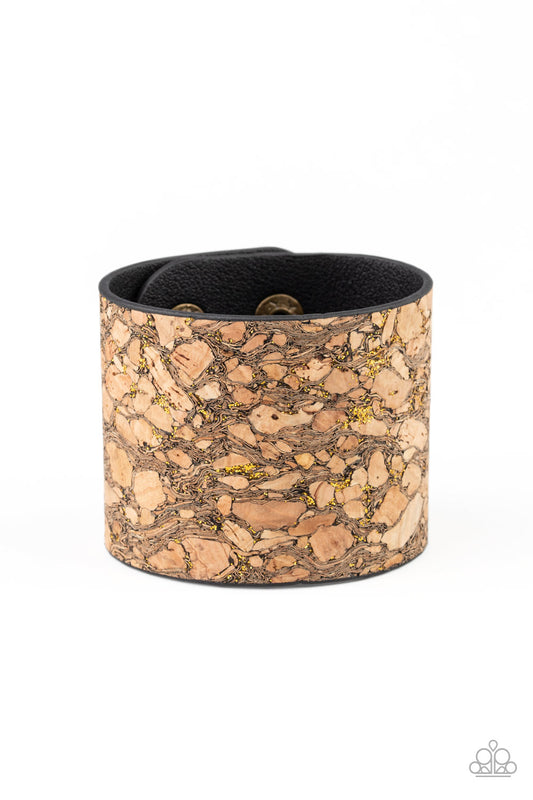 Paparazzi Accessories-Cork Congo Brass Wrap Bracelet