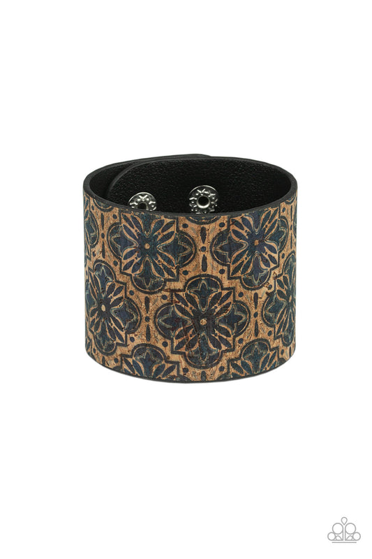 Paparazzi Accessories-Cork Culture Blue Cuff Bracelet