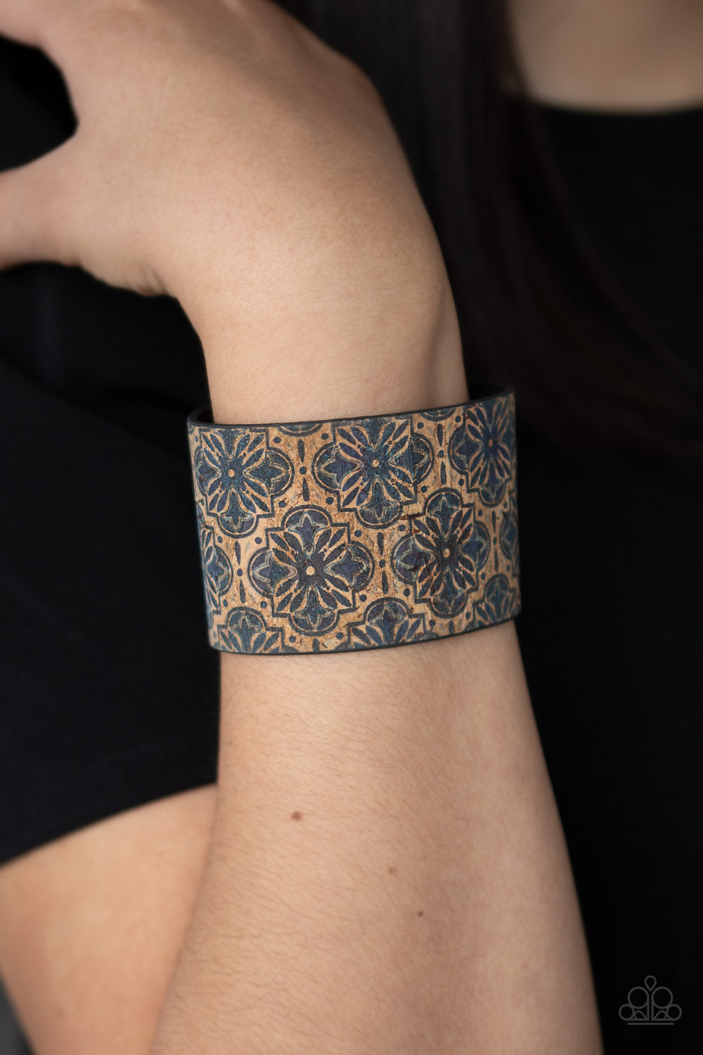 Paparazzi Accessories-Cork Culture Blue Cuff Bracelet