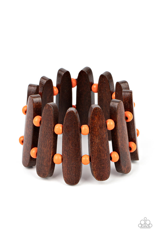 Paparazzi Accessories-Coronado Cabana Orange/Brown Oblong Wooden Bracelet