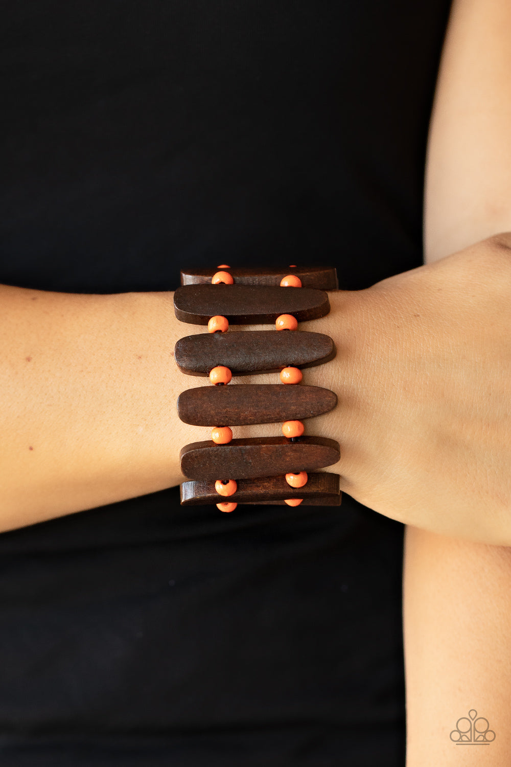 Paparazzi Accessories-Coronado Cabana Orange/Brown Oblong Wooden Bracelet