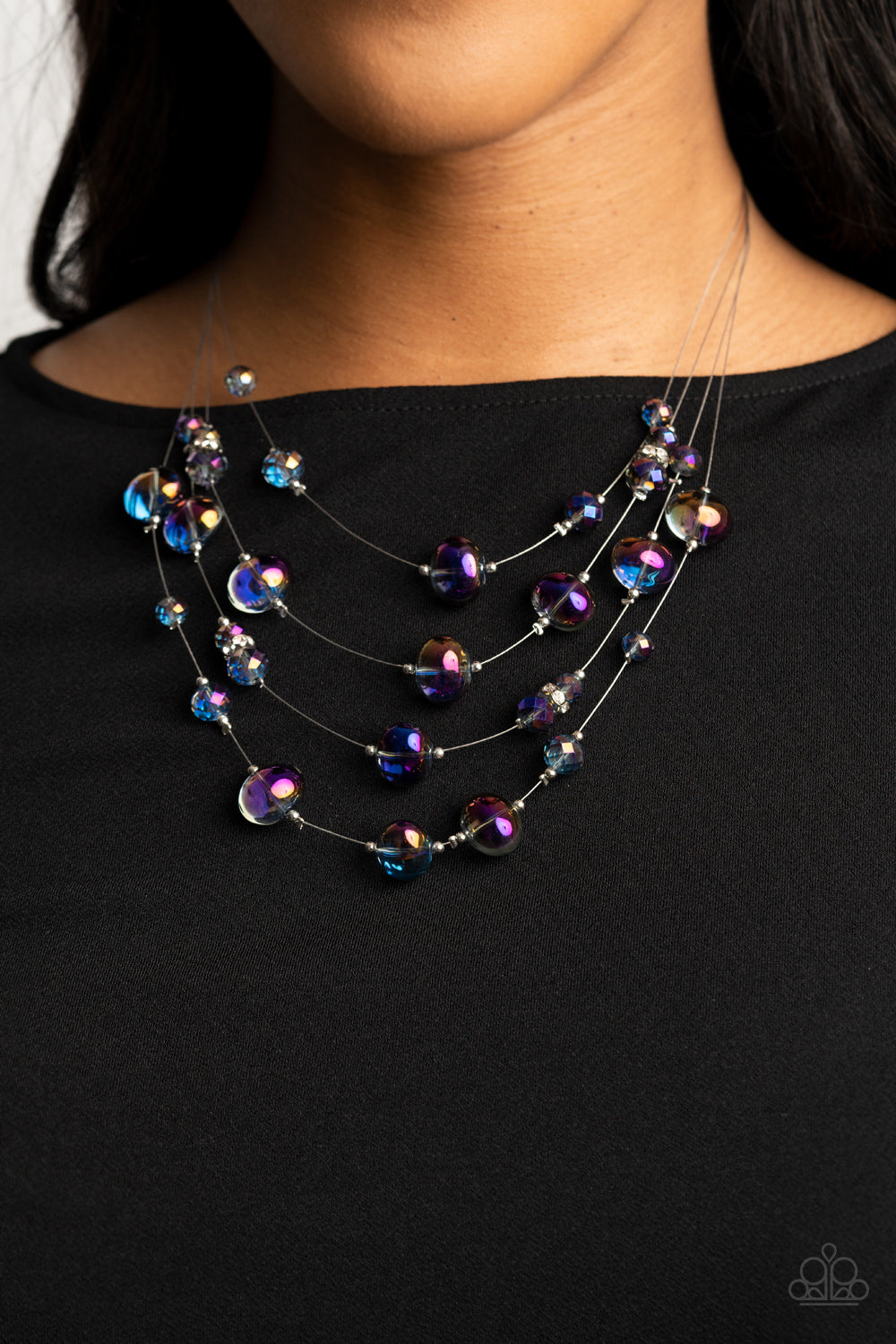Paparazzi Accessories-Cosmic Real Estate Multi Faceted Oil Spill Bead Necklace Set