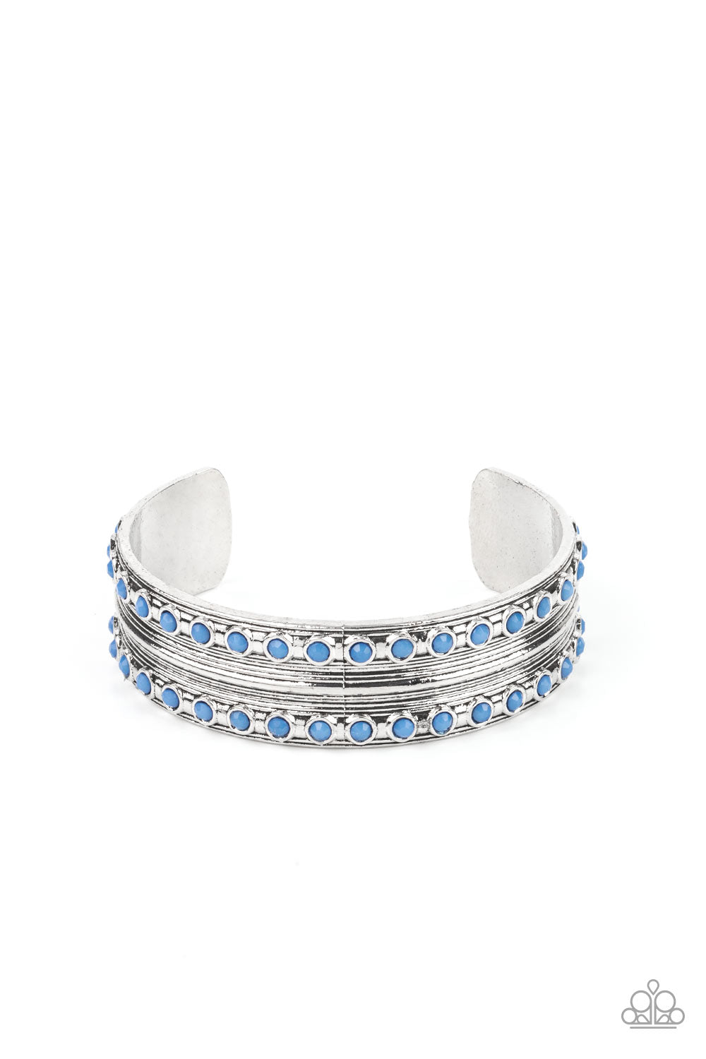 Paparazzi Accessories-Costa Rica Retreat Blue Embossed Silver Cuff Bracelet
