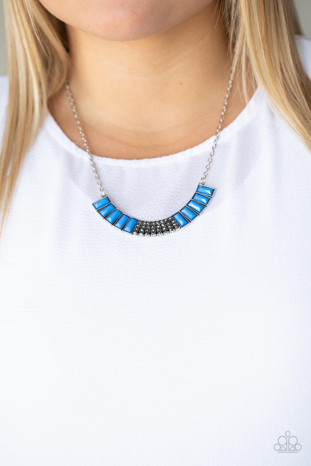 Paparazzi Accessories-Coup de MANE French Blue Bead 1/2 Moon Necklace Set