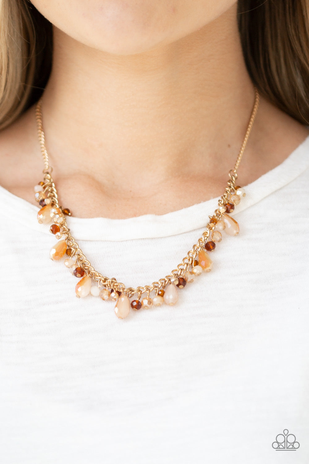 Paparazzi Accessories-Courageously Catwalk Gold Crystal Necklace Set