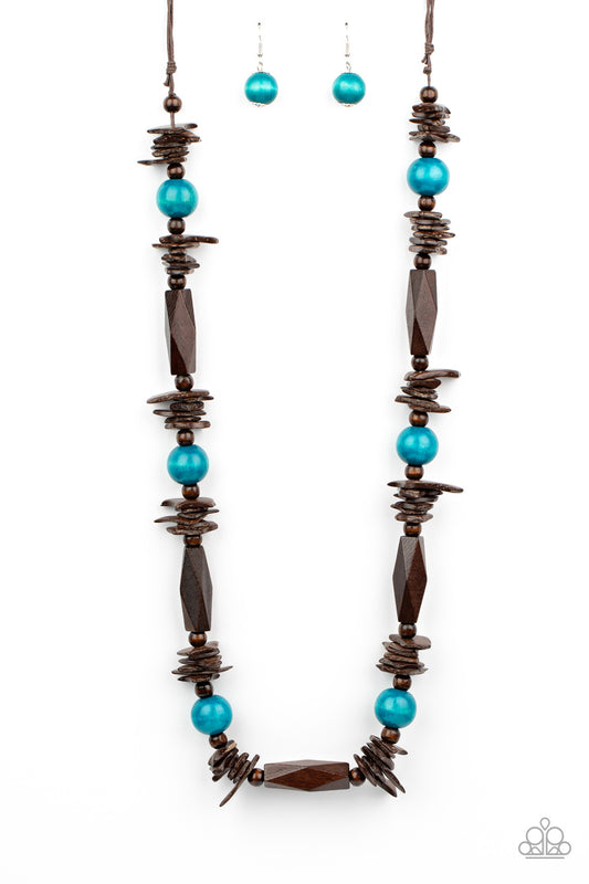 Paparazzi Accessories-Cozumel Coast Mismatched Blue/Brown Wooden Necklace Set