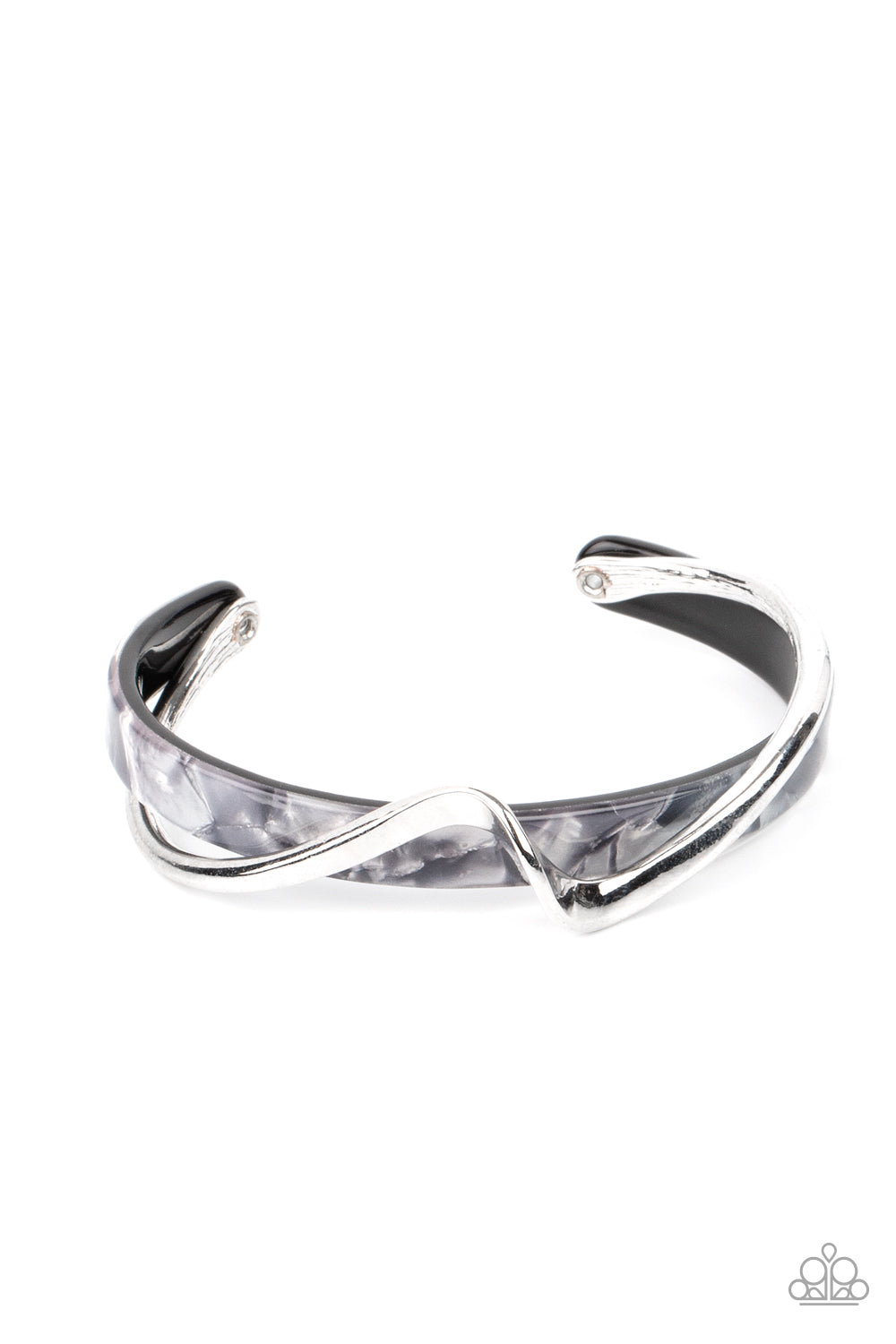 Paparazzi Accessories-Craveable Curves Silver Shell Acrylic Cuff Bracelet