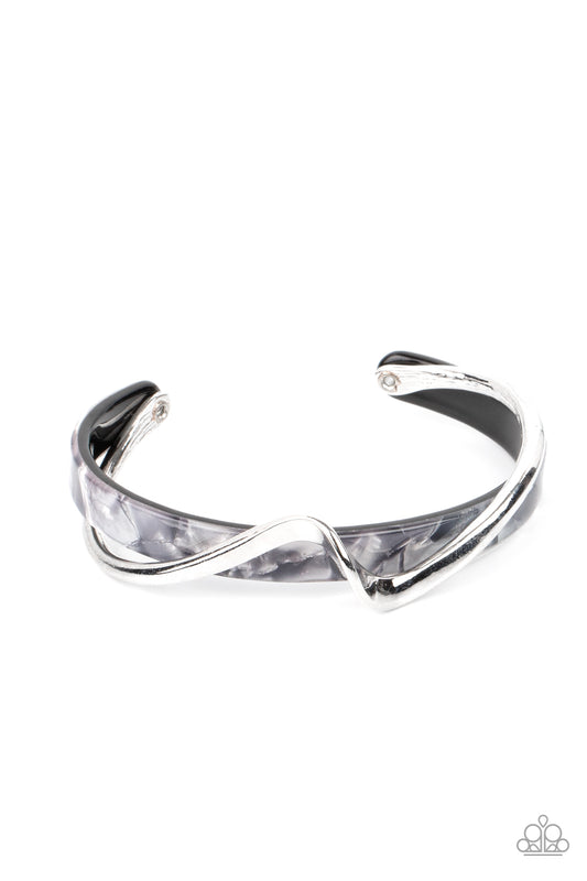 Paparazzi Accessories-Craveable Curves Silver Shell Acrylic Cuff Bracelet