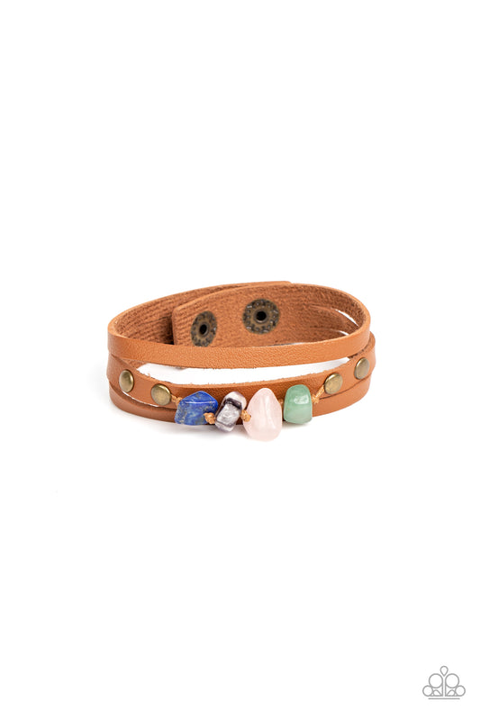 Paparazzi Accessories-Creek Cache Brass Multi Stone Knotted Bracelet