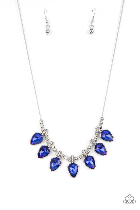 Paparazzi Accessories-Crown Jewel Couture Blue Glittery White Rhinestone Necklace Set