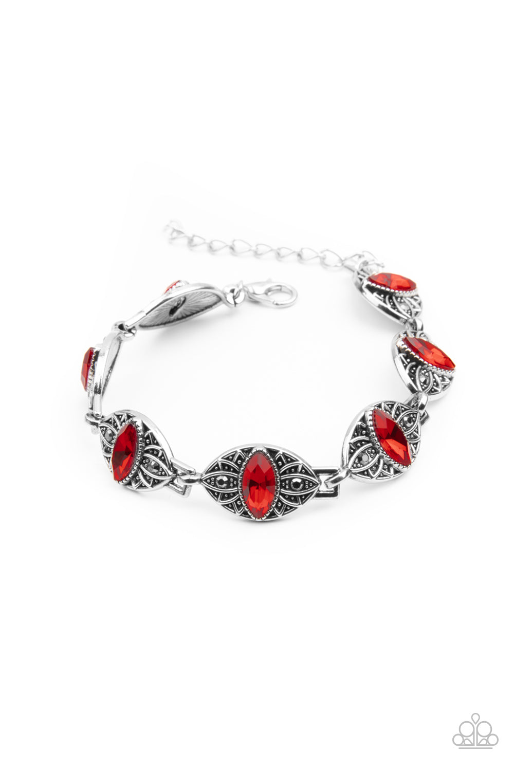 Paparazzi Accessories-Crown Privilege Red Rhinestone Bracelet