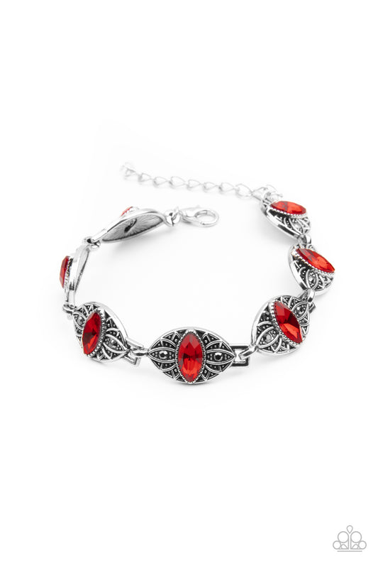 Paparazzi Accessories-Crown Privilege Red Rhinestone Bracelet