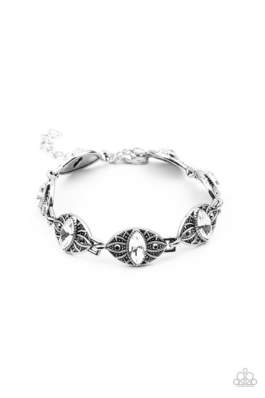 Paparazzi Accessories-Crown Privilege White Marquise Floral Bracelet