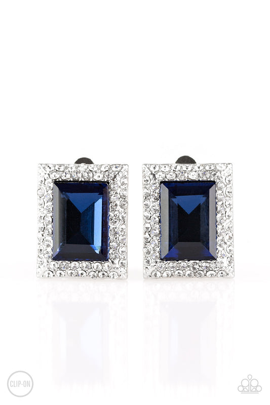 Paparazzi Accessories-Crowned Couture Blue Clip On Earrings