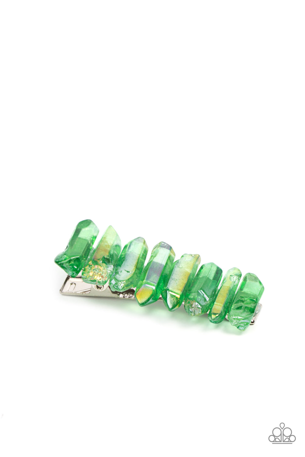 Paparazzi Accessories-Crystal Caves Green Iridescent Crystal Cut Hair Clip