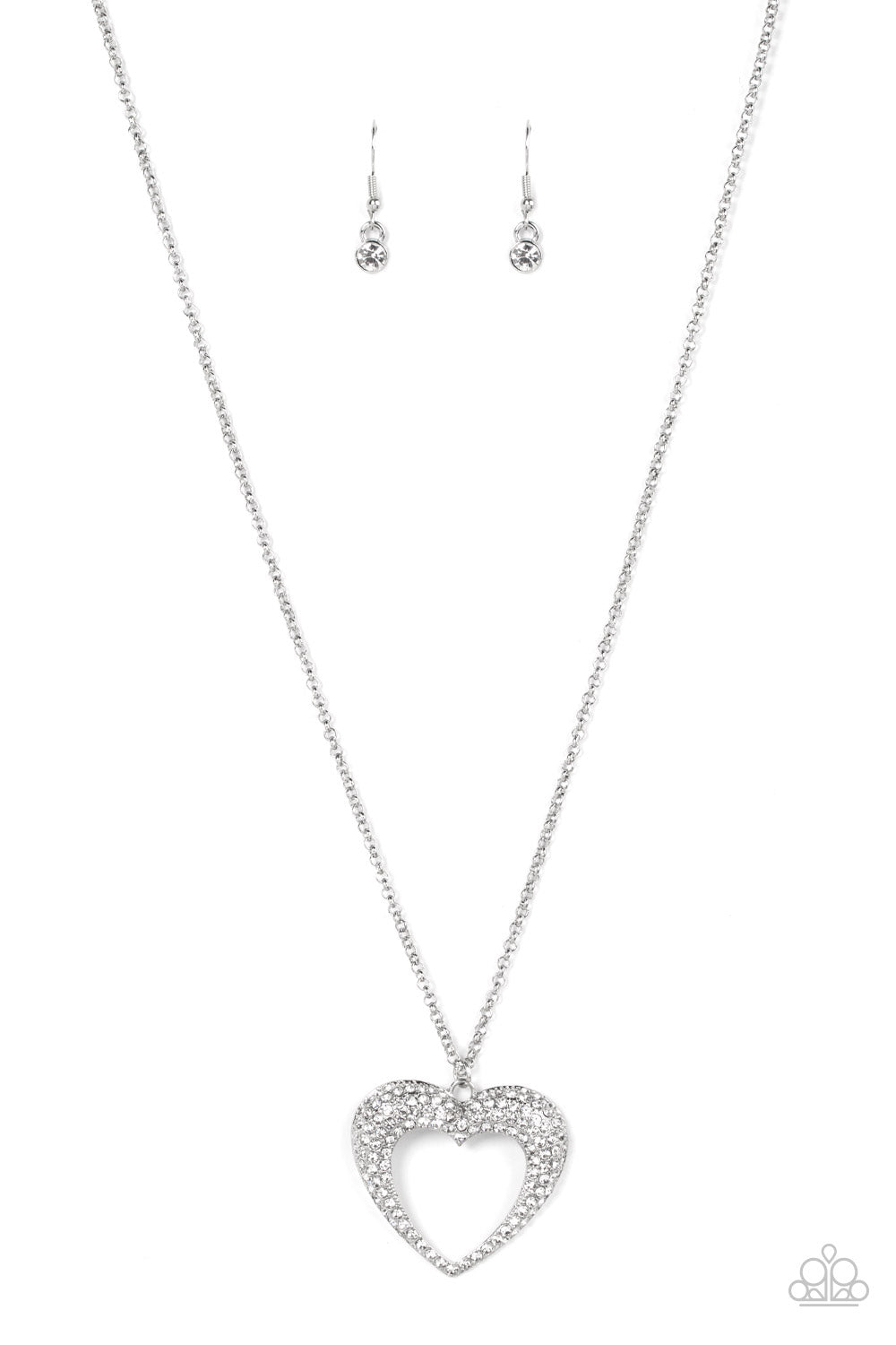 Paparazzi Accessories-Cupid Charisma Glassy White Rhinestone Heart Necklace Set