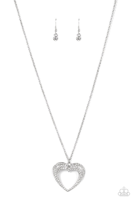 Paparazzi Accessories-Cupid Charisma Glassy White Rhinestone Heart Necklace Set