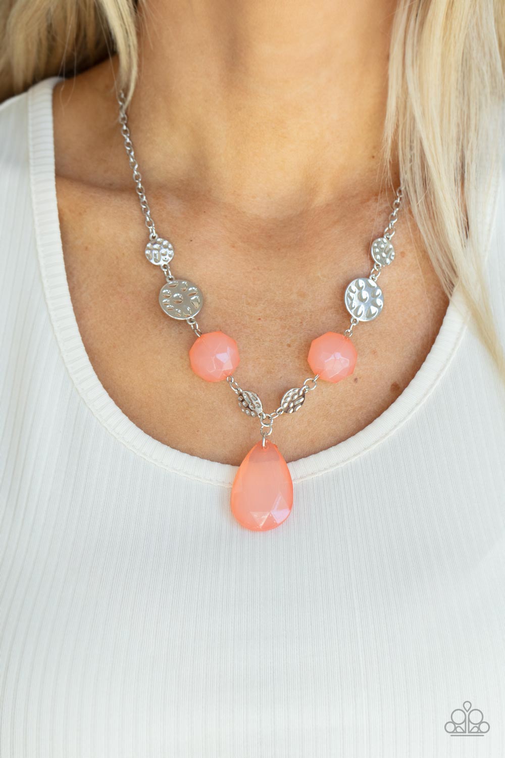 Paparazzi Accessories-DEW What You Wanna DEW Orange Teardrop Crystal Necklace Set