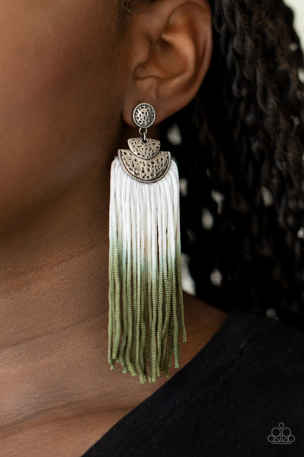 Paparazzi Accessories-DIP It Up Green Fringe Earrings