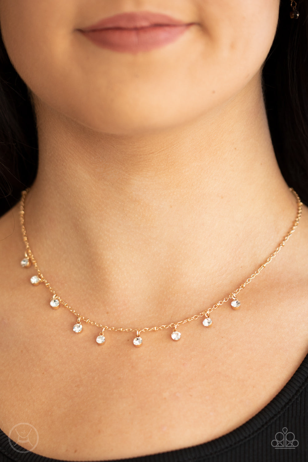 Paparazzi Accessories-Dainty Diva Gold White Rhinestone Necklace Set