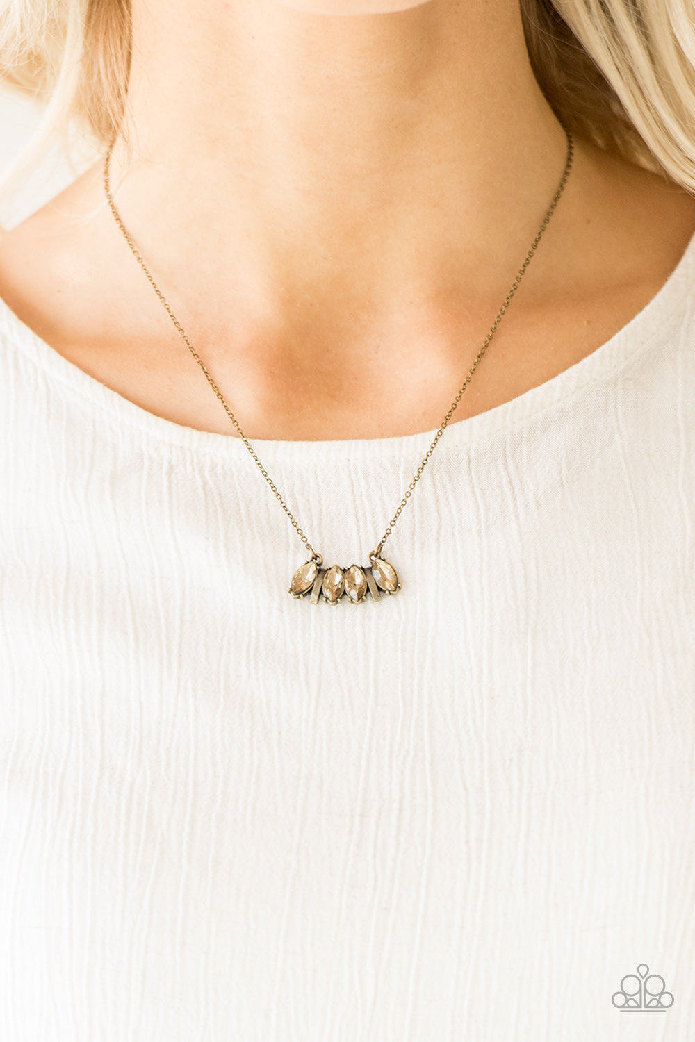 Paparazzi Accessories-Deco Decadence Brass Rhinestone Necklace Set
