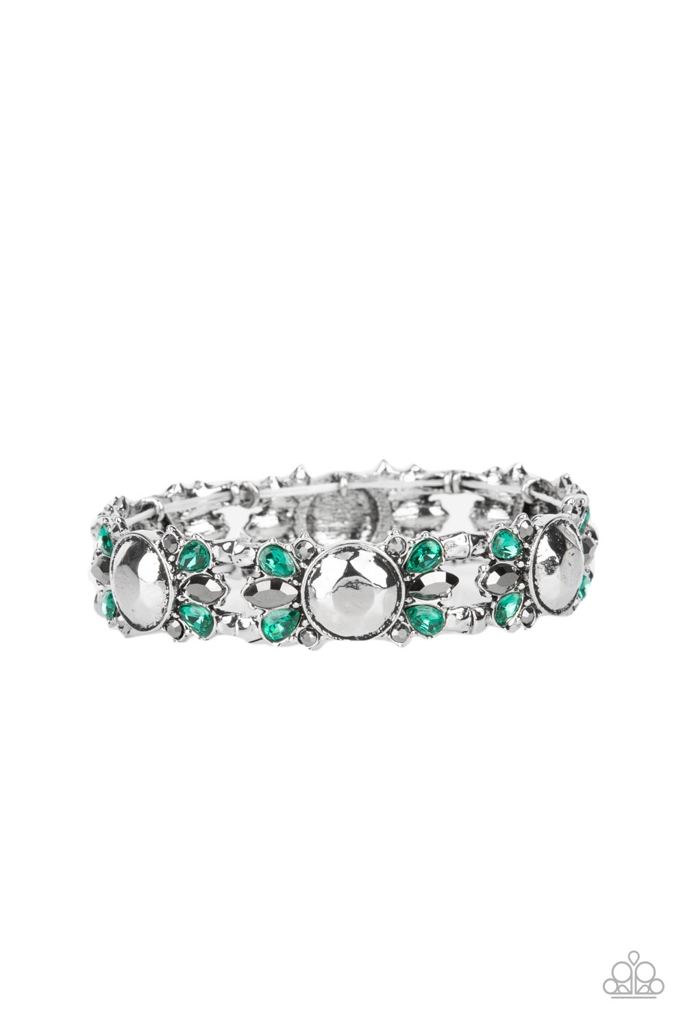 Paparazzi Accessories-Definitively Diva Green Teardrop Hematite Rhinestone Bracelet