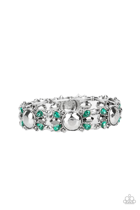 Paparazzi Accessories-Definitively Diva Green Teardrop Hematite Rhinestone Bracelet