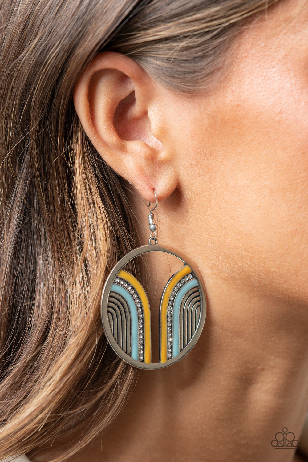 Paparazzi Accessories-Delightfully Deco White/Cerulean Rhinestone Earrings