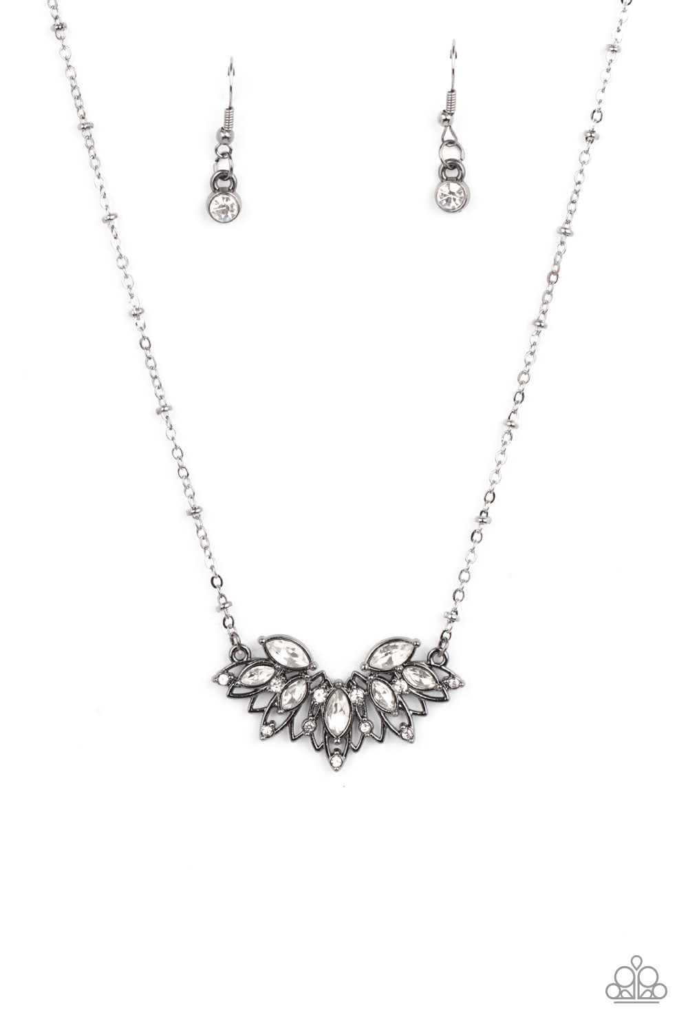 Paparazzi Accessories-Deluxe Diadem Black Regal Marquise Rhinestone Necklace Set
