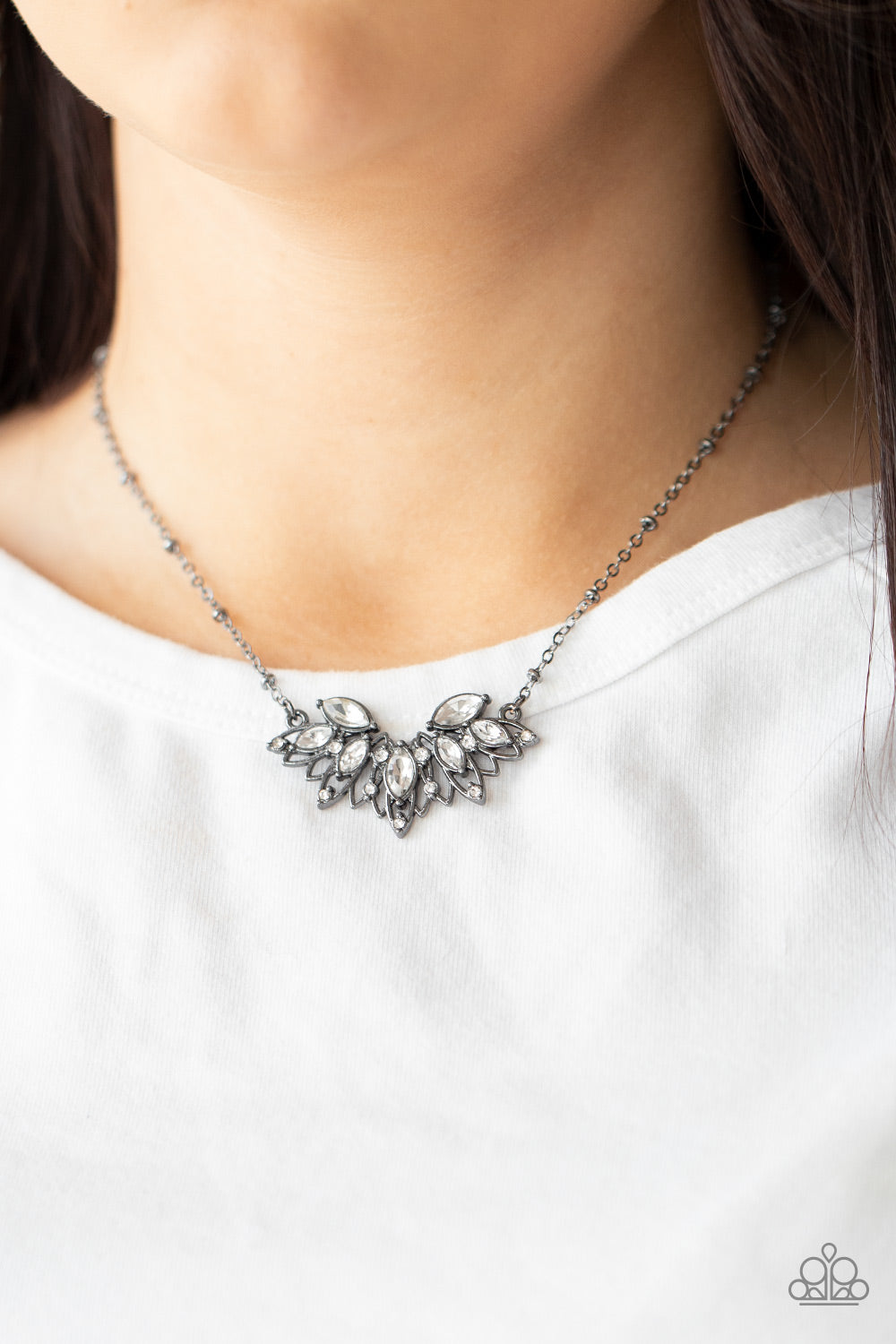 Paparazzi Accessories-Deluxe Diadem Black Regal Marquise Rhinestone Necklace Set