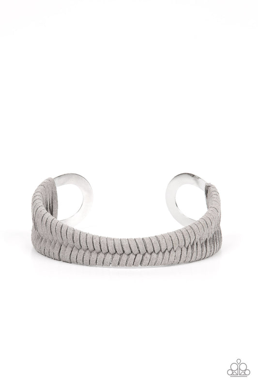 Paparazzi Accessories-Desert Odyssey Gray Suede Lace Silver Cuff Bracelet