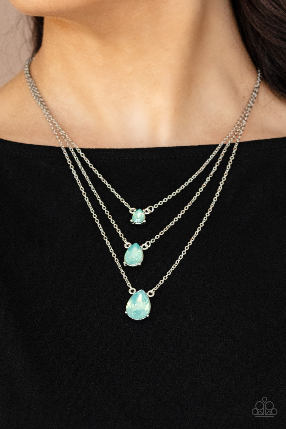 Paparazzi Accessories-Dewy Drizzle Green Opaque Teardrop Rhinestone Necklace Set