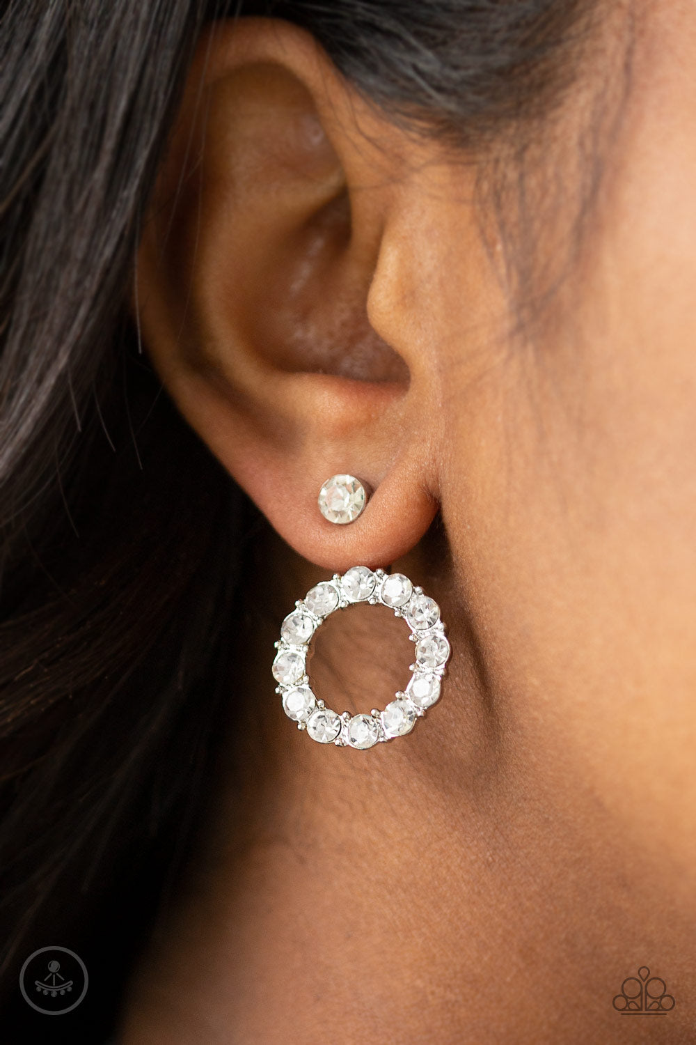 Paparazzi Accessories-Diamond Halo Glassy White Rhinestone Earrings