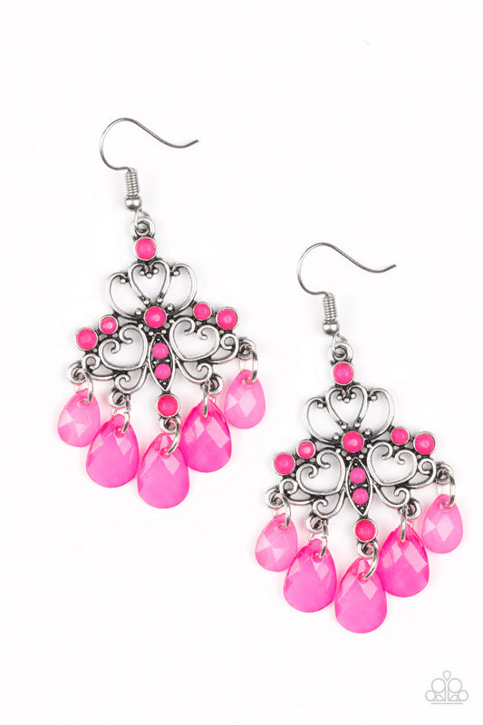 Paparazzi Accessories-Dip It Glow Pink Earrings