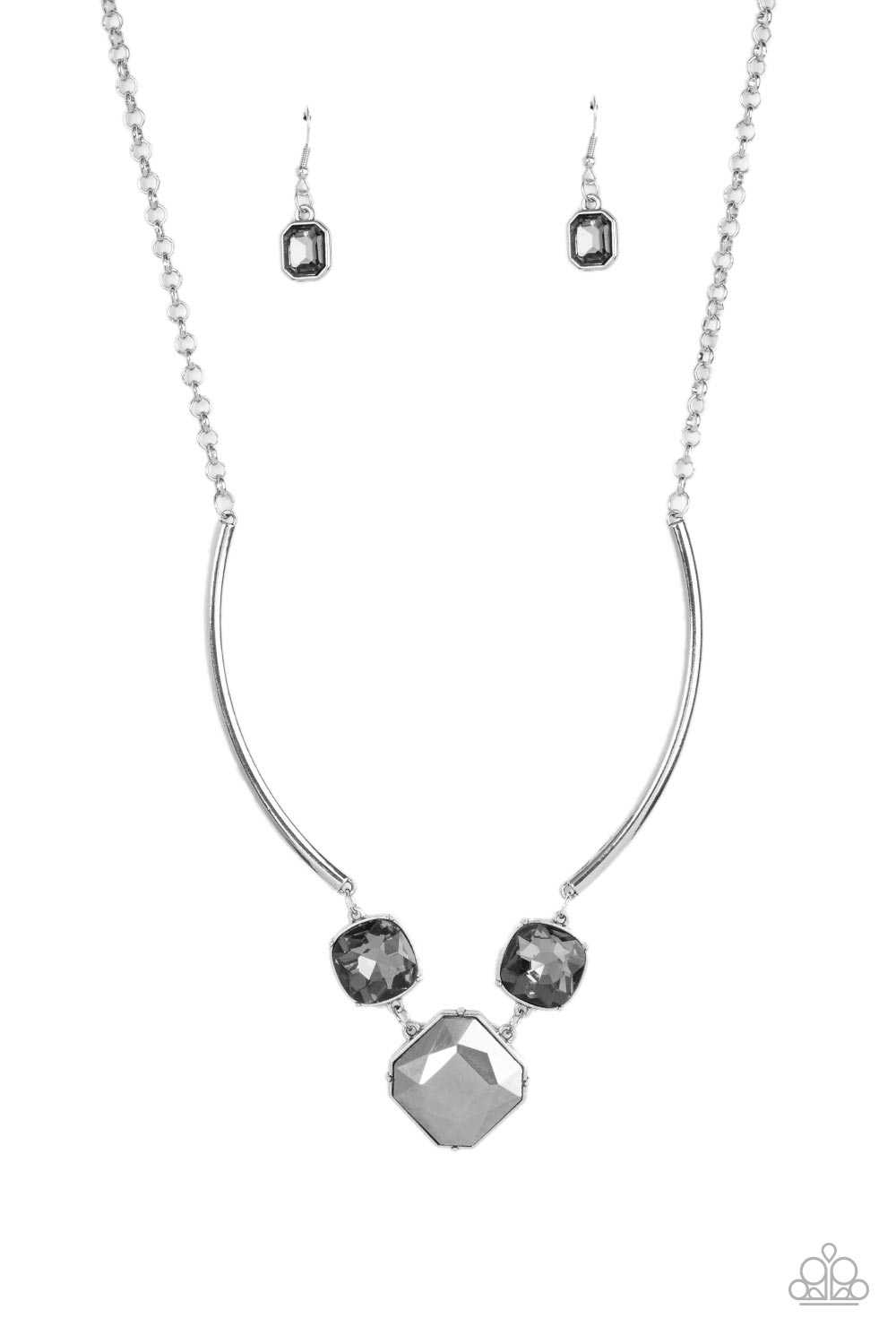 Paparazzi Accessories-Divine IRIDESCENCE Silver/Smoky Gem Necklace Set
