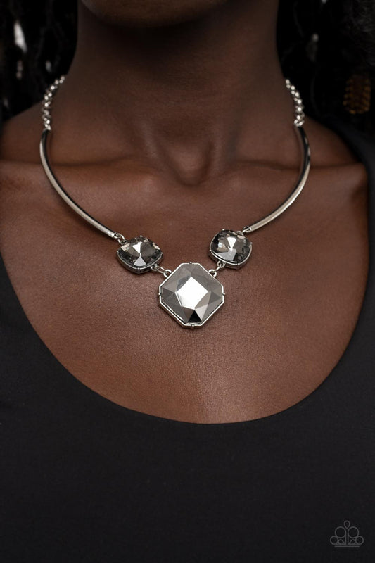 Paparazzi Accessories-Divine IRIDESCENCE Silver/Smoky Gem Necklace Set