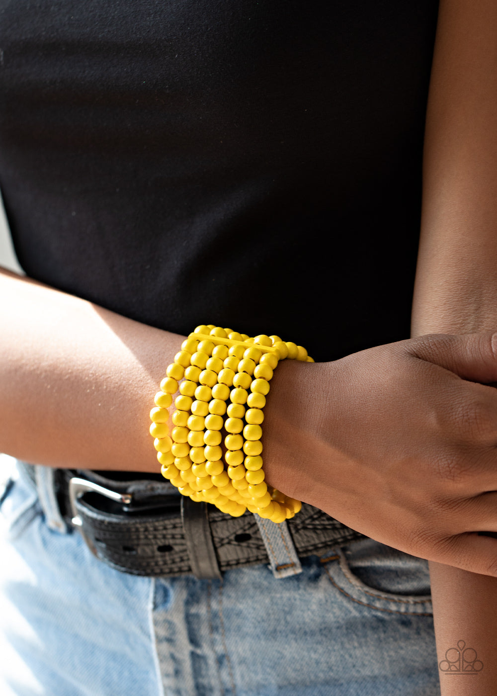 Paparazzi Accessories-Diving in Maldives Yellow Wooden Bracelet