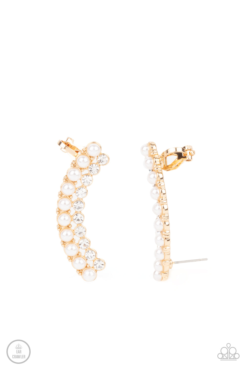 Paparazzi Accessories-Doubled Down On Dazzle Gold Dainty Pearl Clip on Earrings