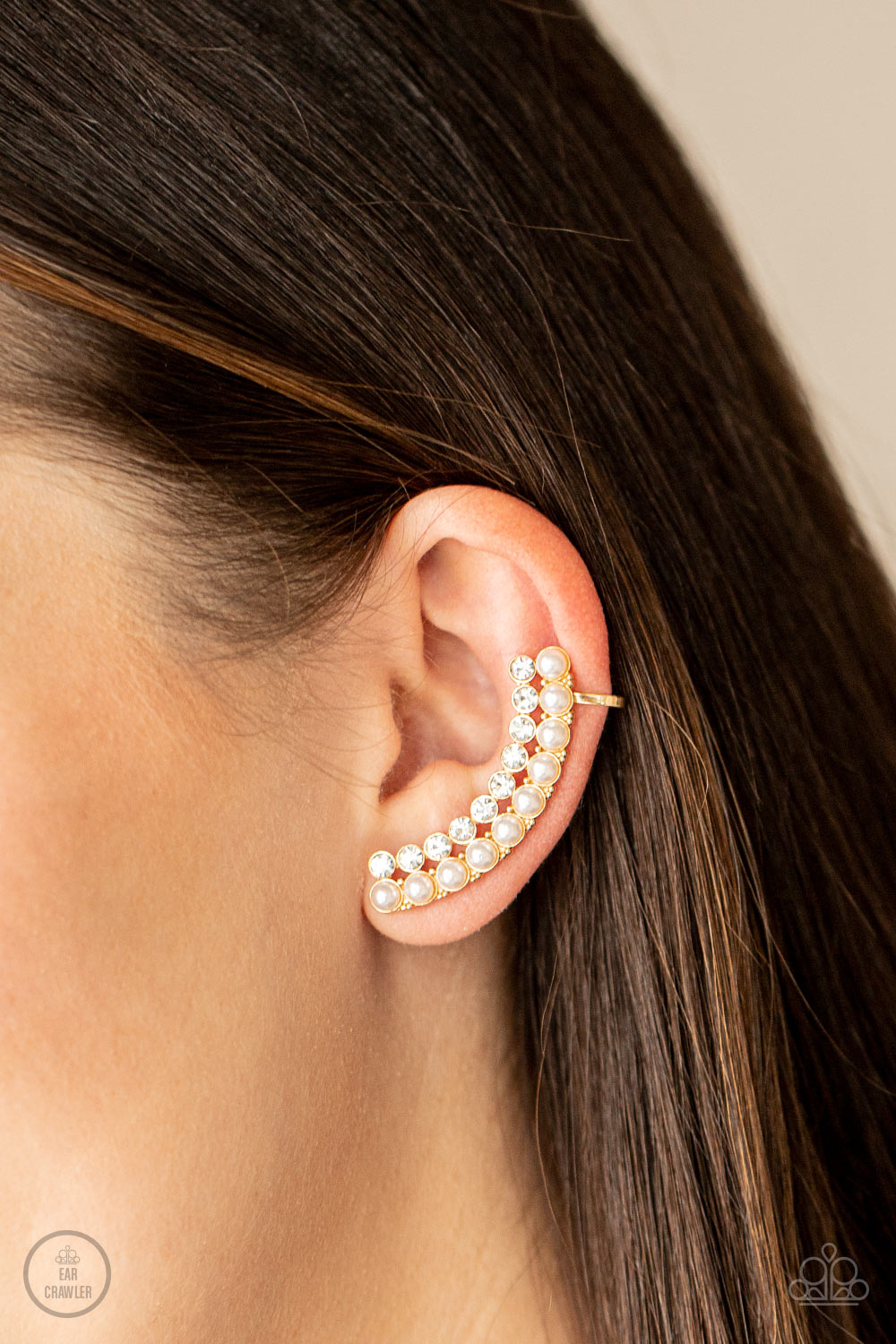Paparazzi Accessories-Doubled Down On Dazzle Gold Dainty Pearl Clip on Earrings